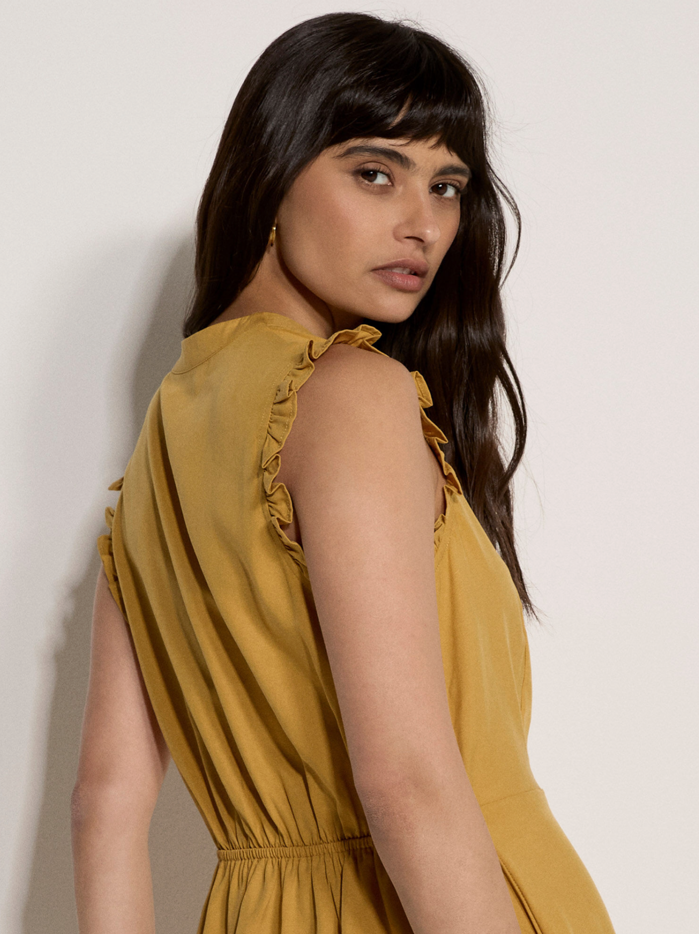 Ruffle Button-Down Mini Dress (Mustard)