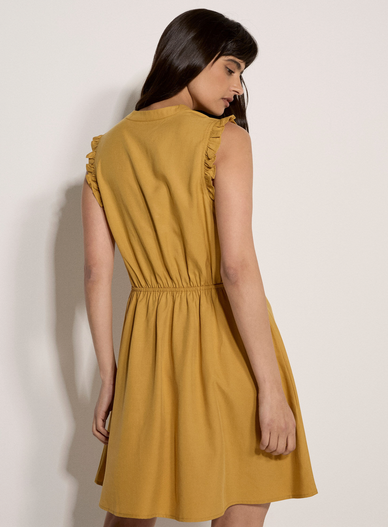 Ruffle Button-Down Mini Dress (Mustard)