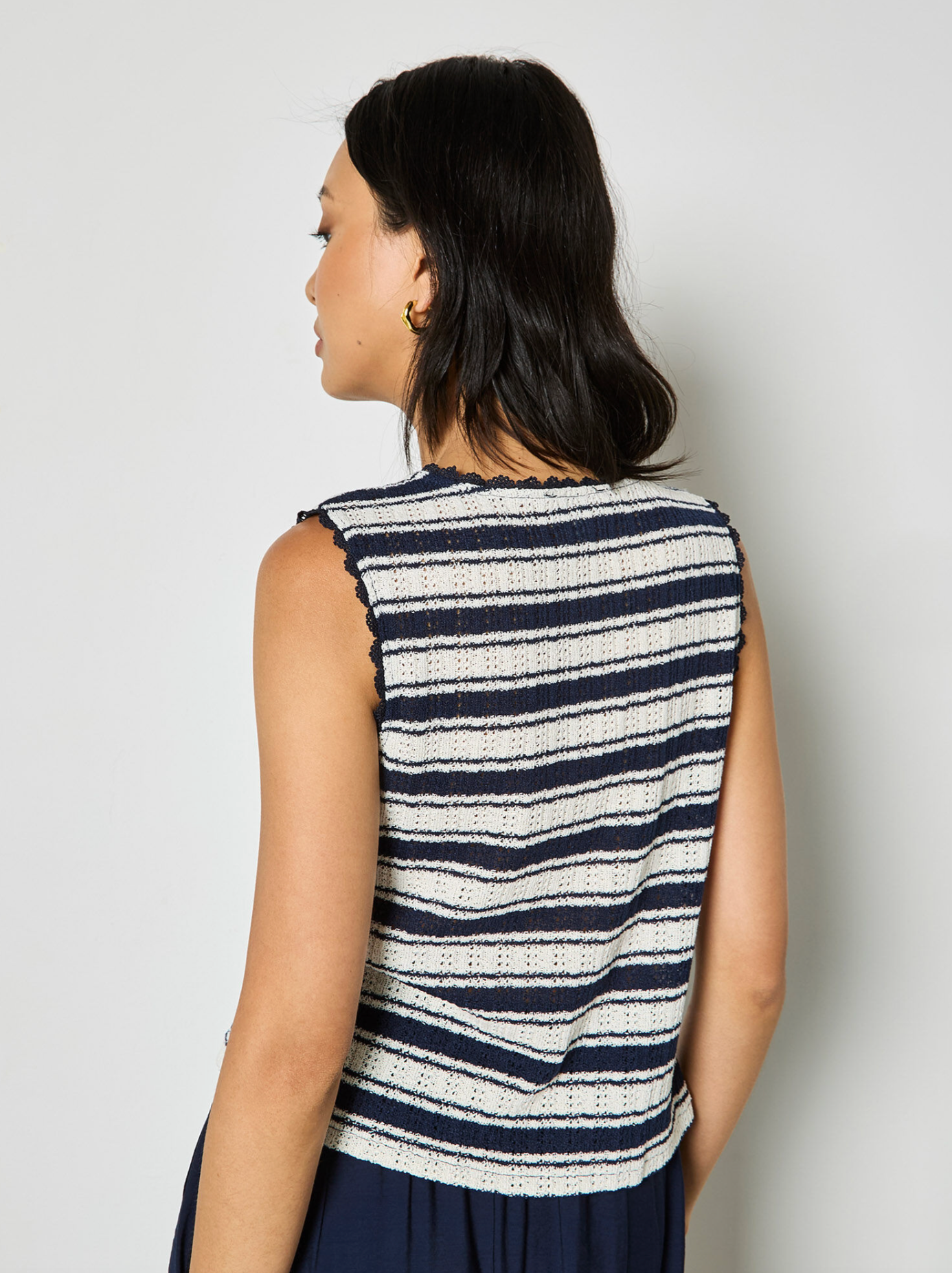 Stripe Cotton Blend Pointelle Knit Waistcoat