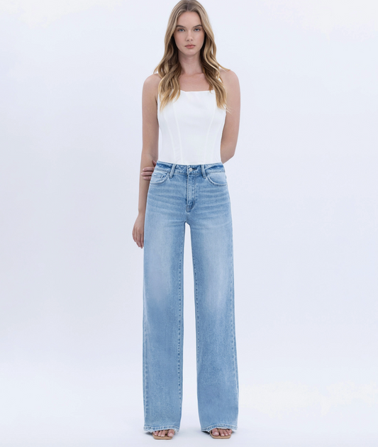 High Rise Full Length Light Wash Wide Jeans (Advantageous)