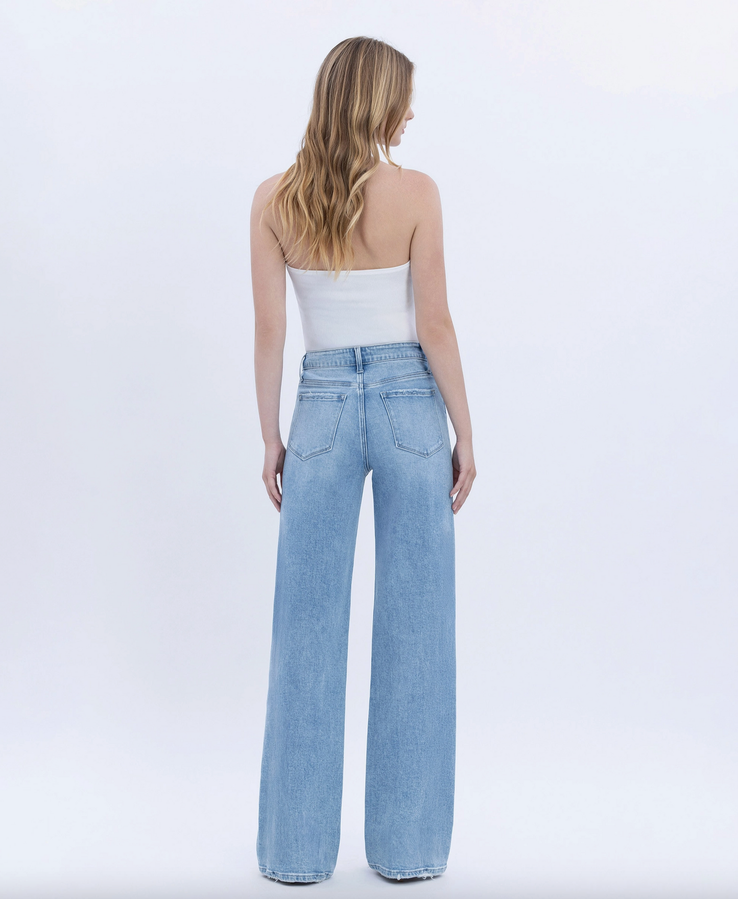 High Rise Full Length Light Wash Wide Jeans (Advantageous)