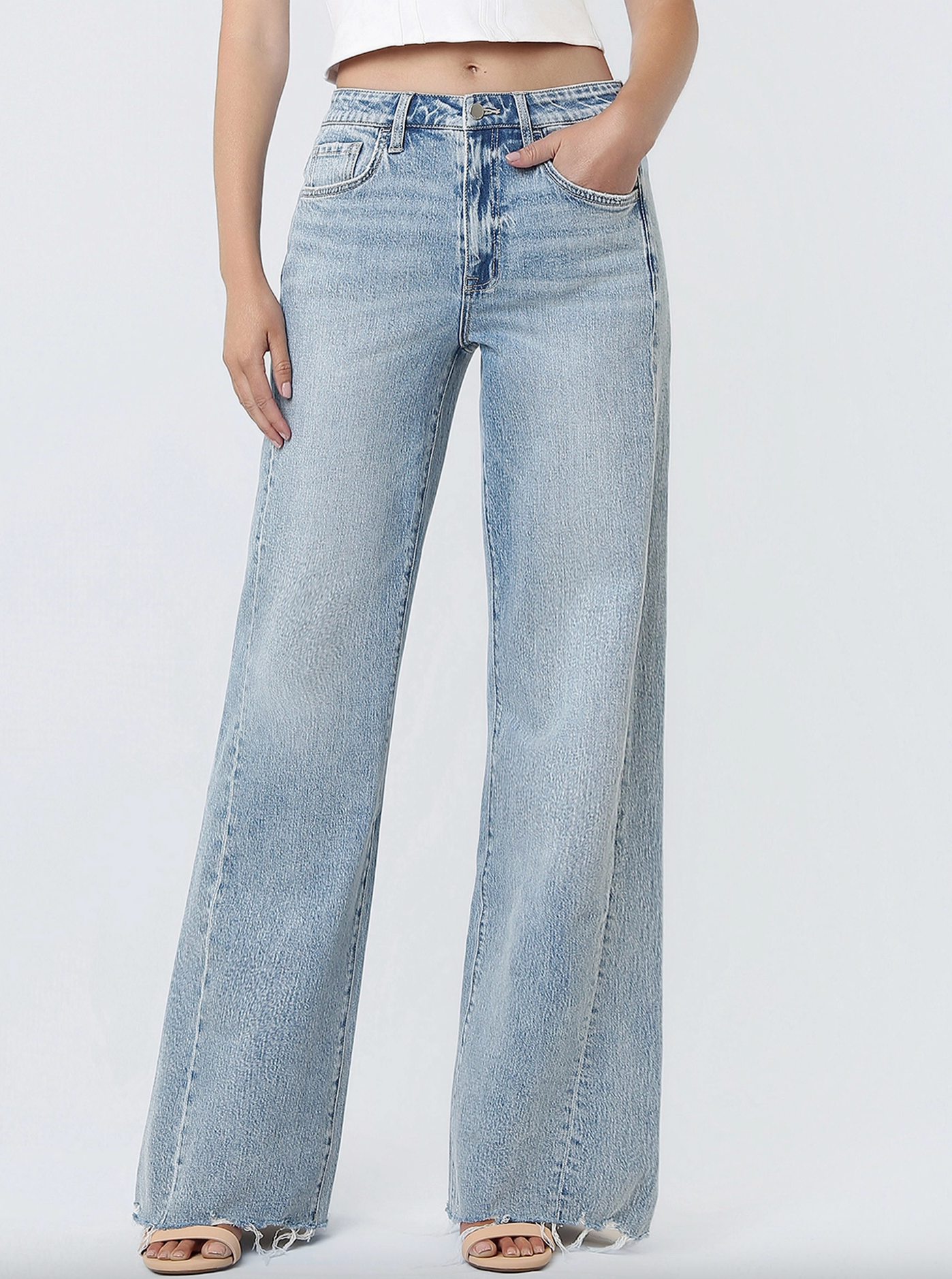 Super High Rise Uneven Raw Hem Vintage Flare (Wistful)