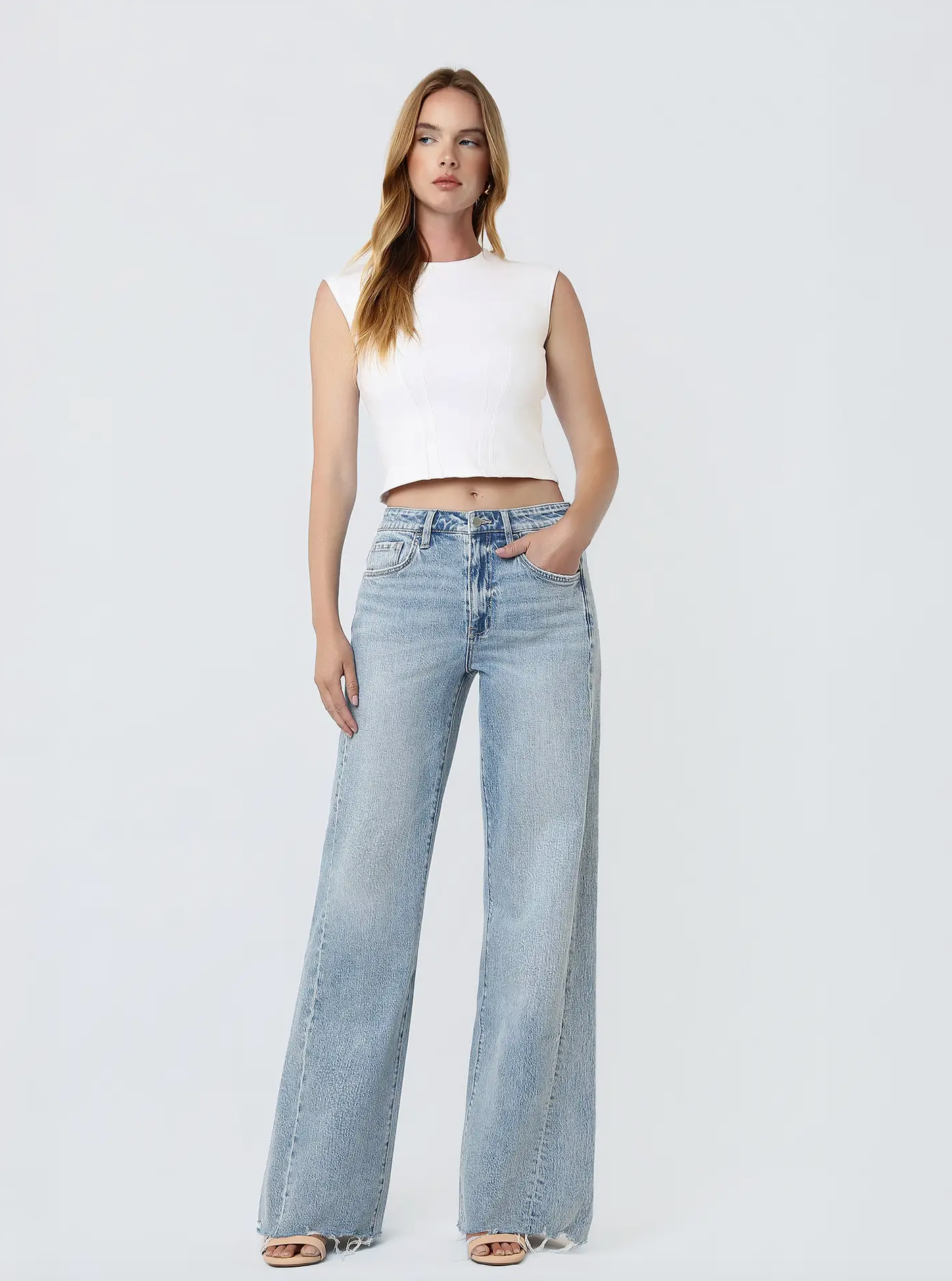 Super High Rise Uneven Raw Hem Vintage Flare (Wistful)