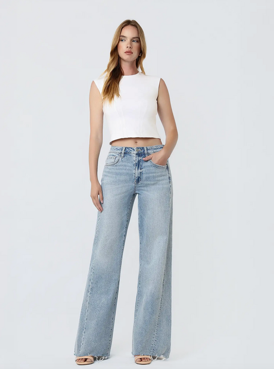 Super High Rise Uneven Raw Hem Vintage Flare (Wistful)