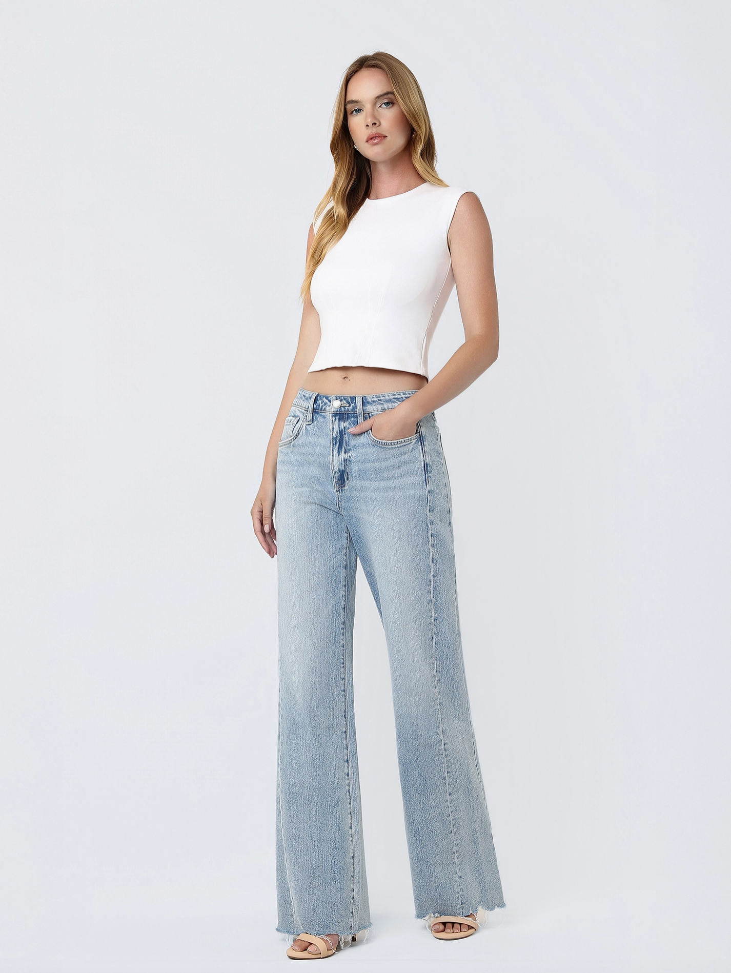 Super High Rise Uneven Raw Hem Vintage Flare (Wistful)