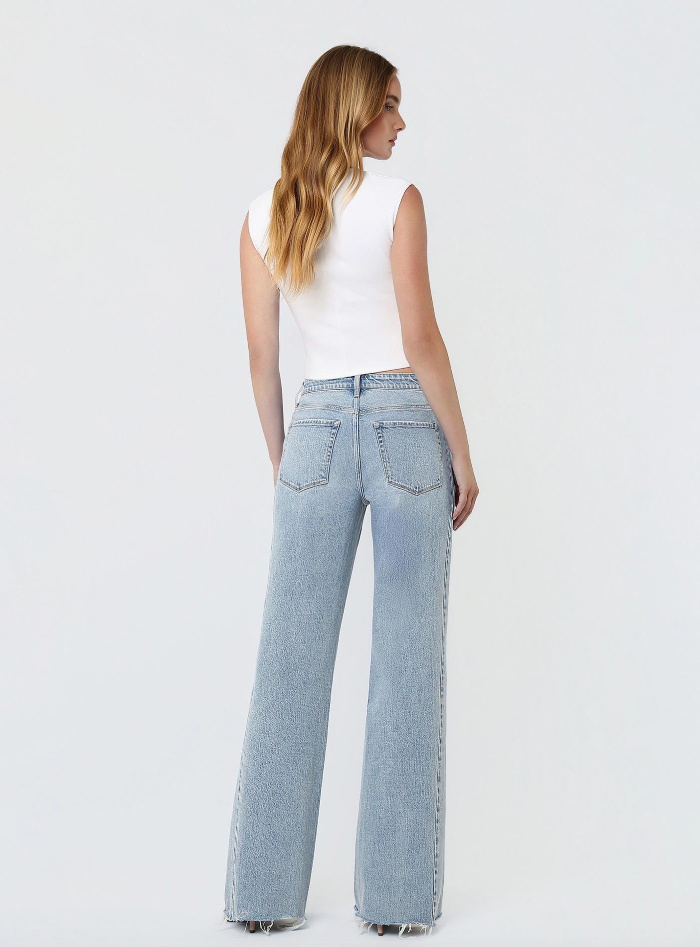 Super High Rise Uneven Raw Hem Vintage Flare (Wistful)