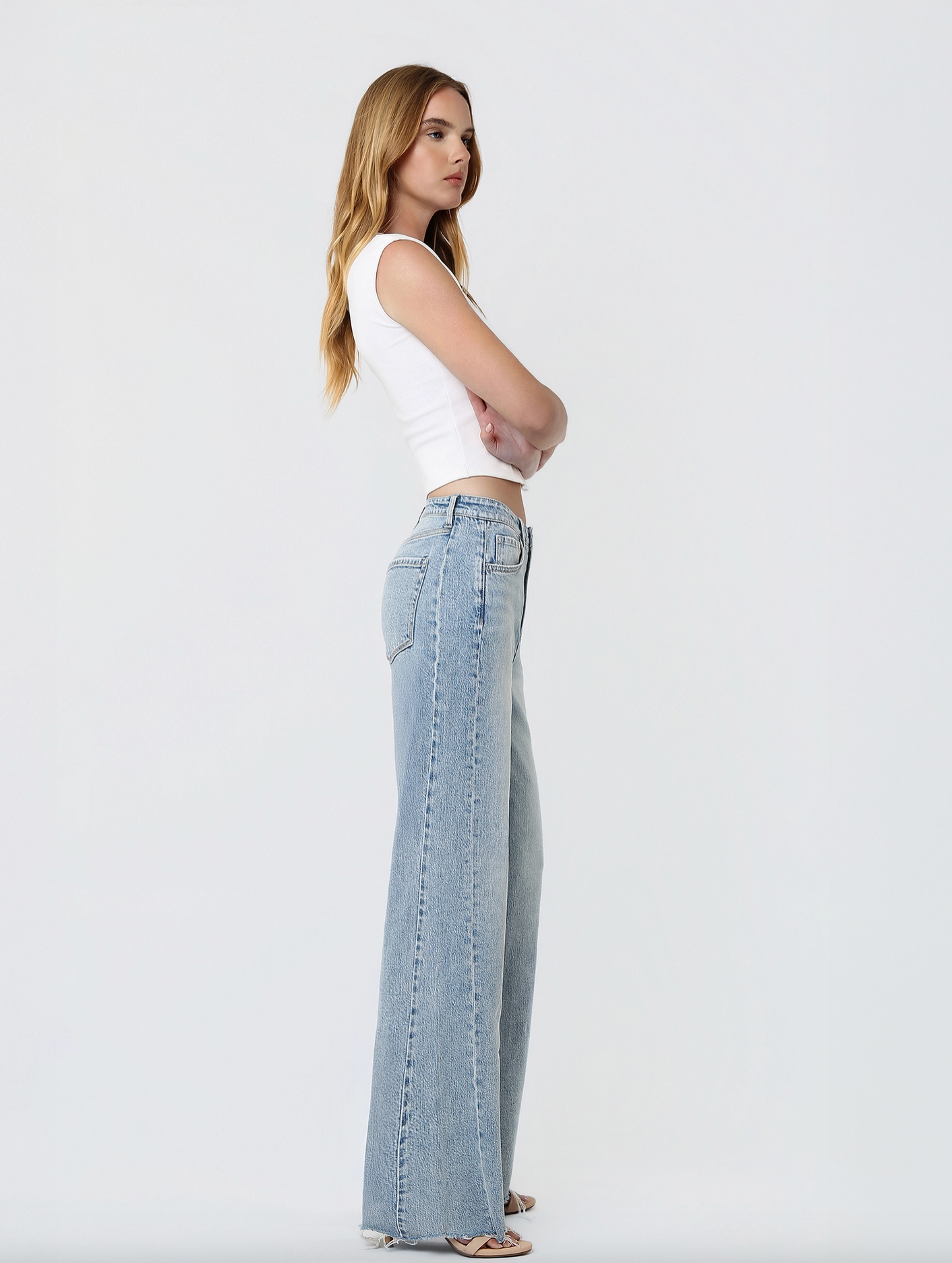 Super High Rise Uneven Raw Hem Vintage Flare (Wistful)