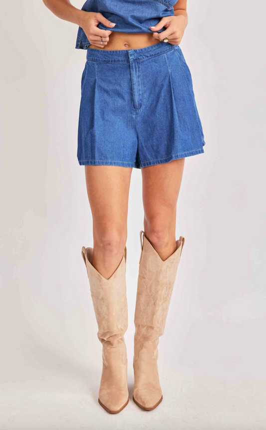 Rango Pleated Shorts ( Dark Chambray)