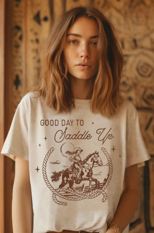 Good Day To Saddle Up Mineral Graphic Top