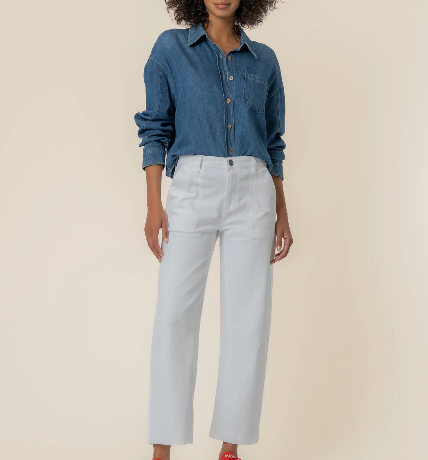 Ashton High Rise Wide Leg Barrel in Optic White