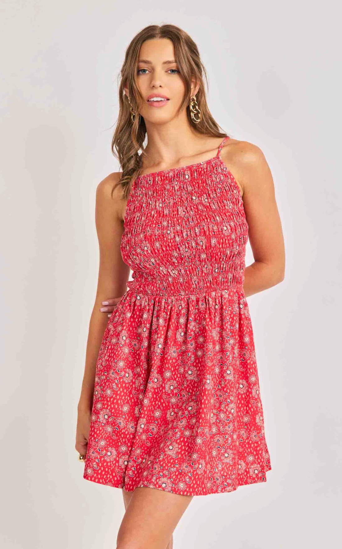 Firecracker Shirred Mini Dress