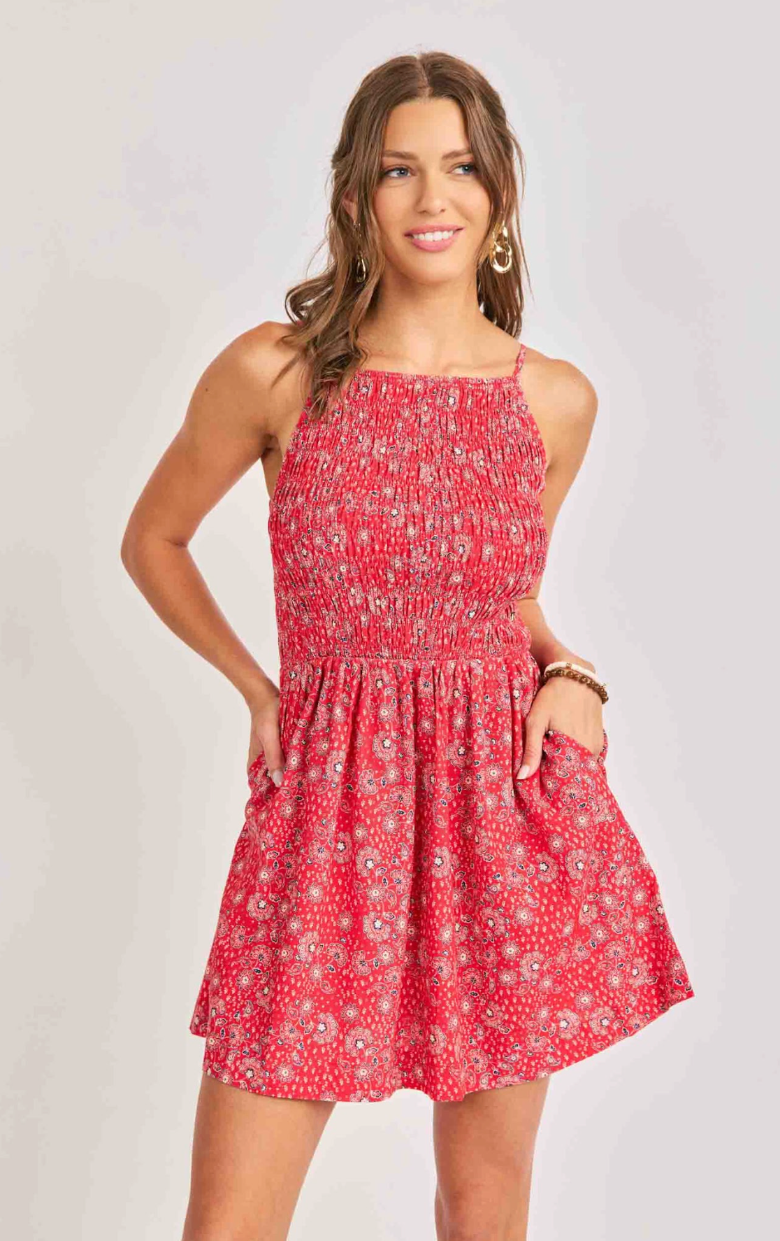 Firecracker Shirred Mini Dress