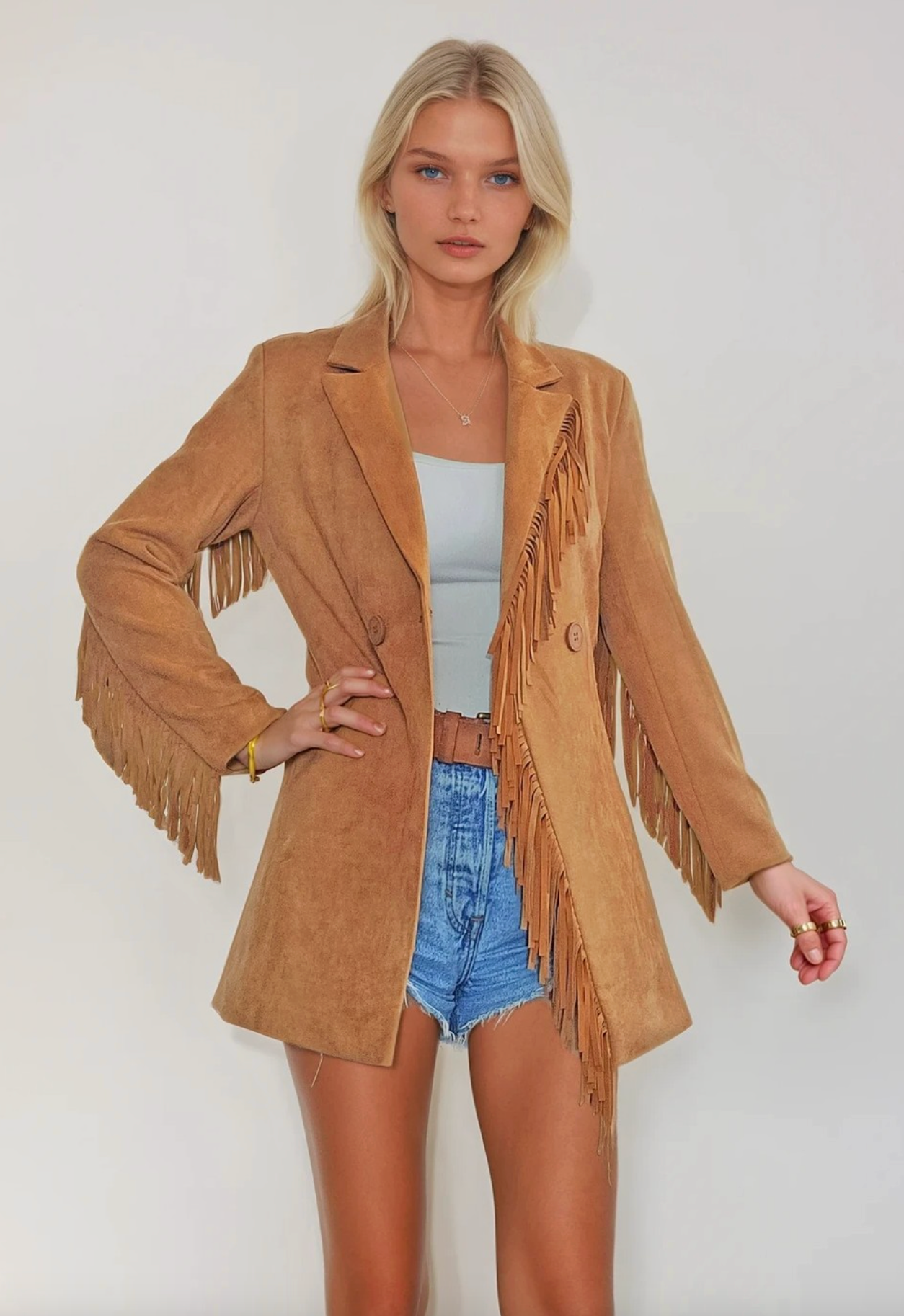Faux Suede Fringed Blazer