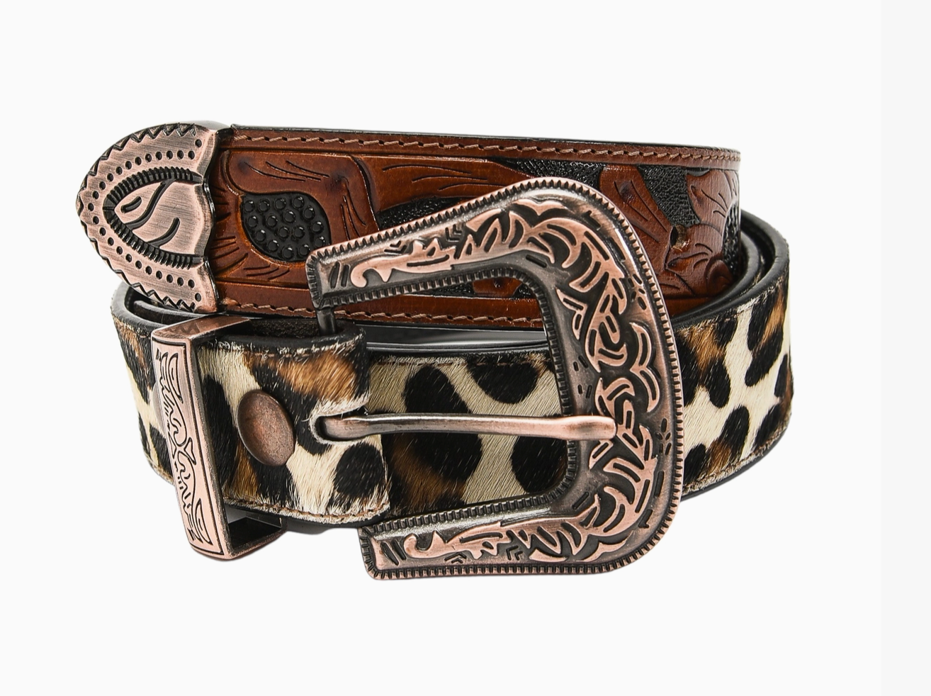 Leopard Print Tooled Leather Belt