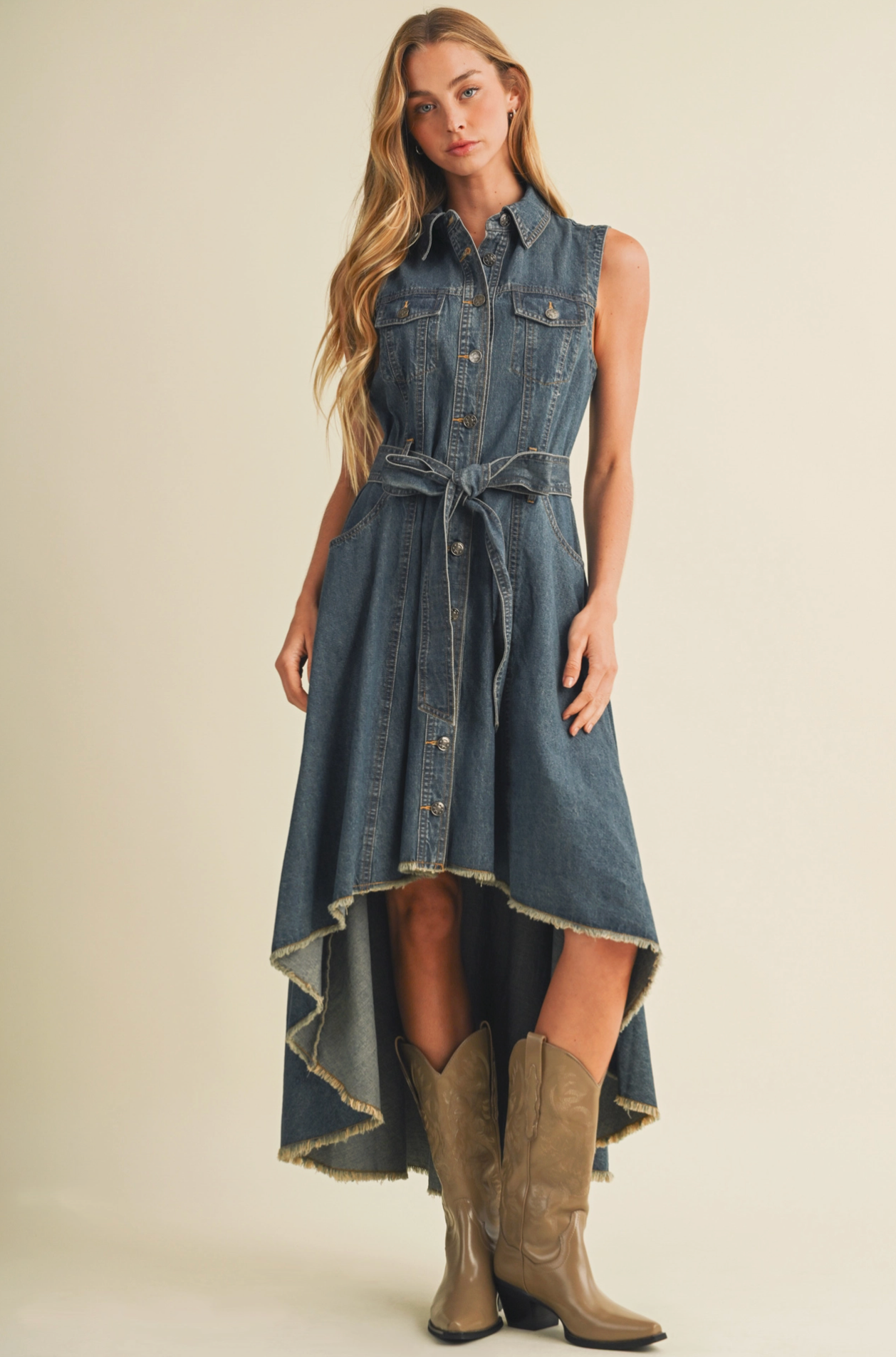 High-Low Hem Denim Dress