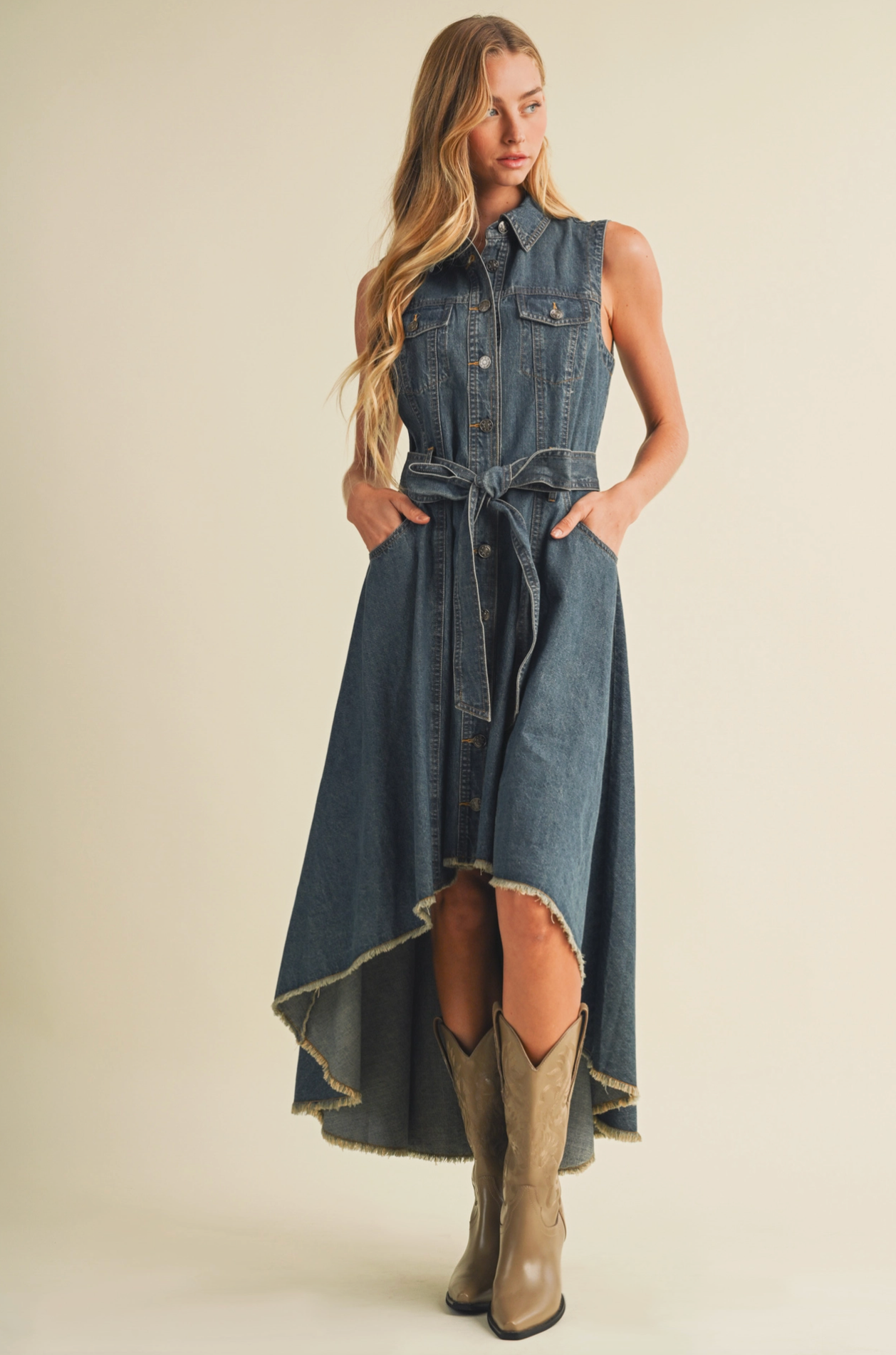 High-Low Hem Denim Dress