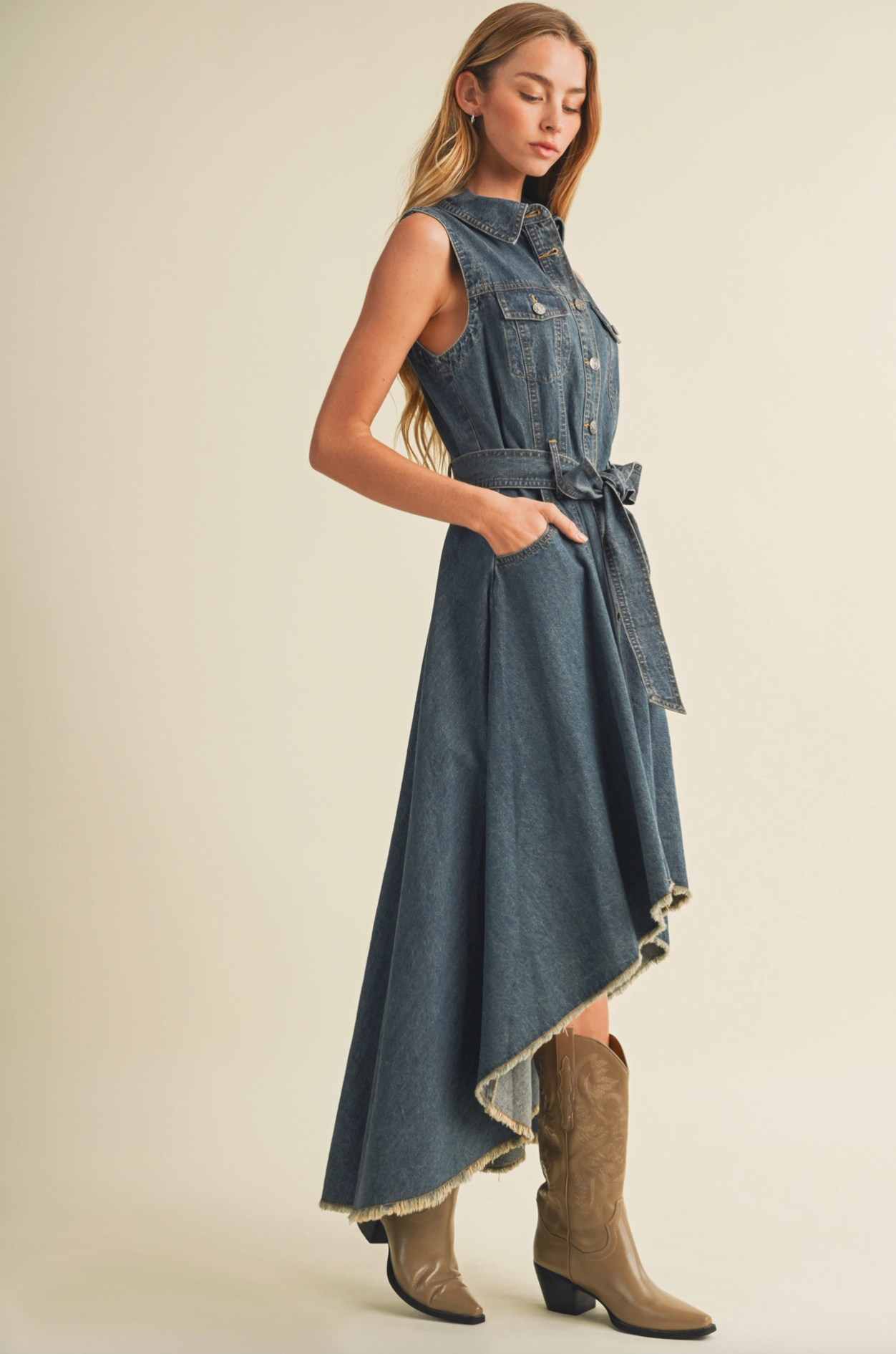 High-Low Hem Denim Dress