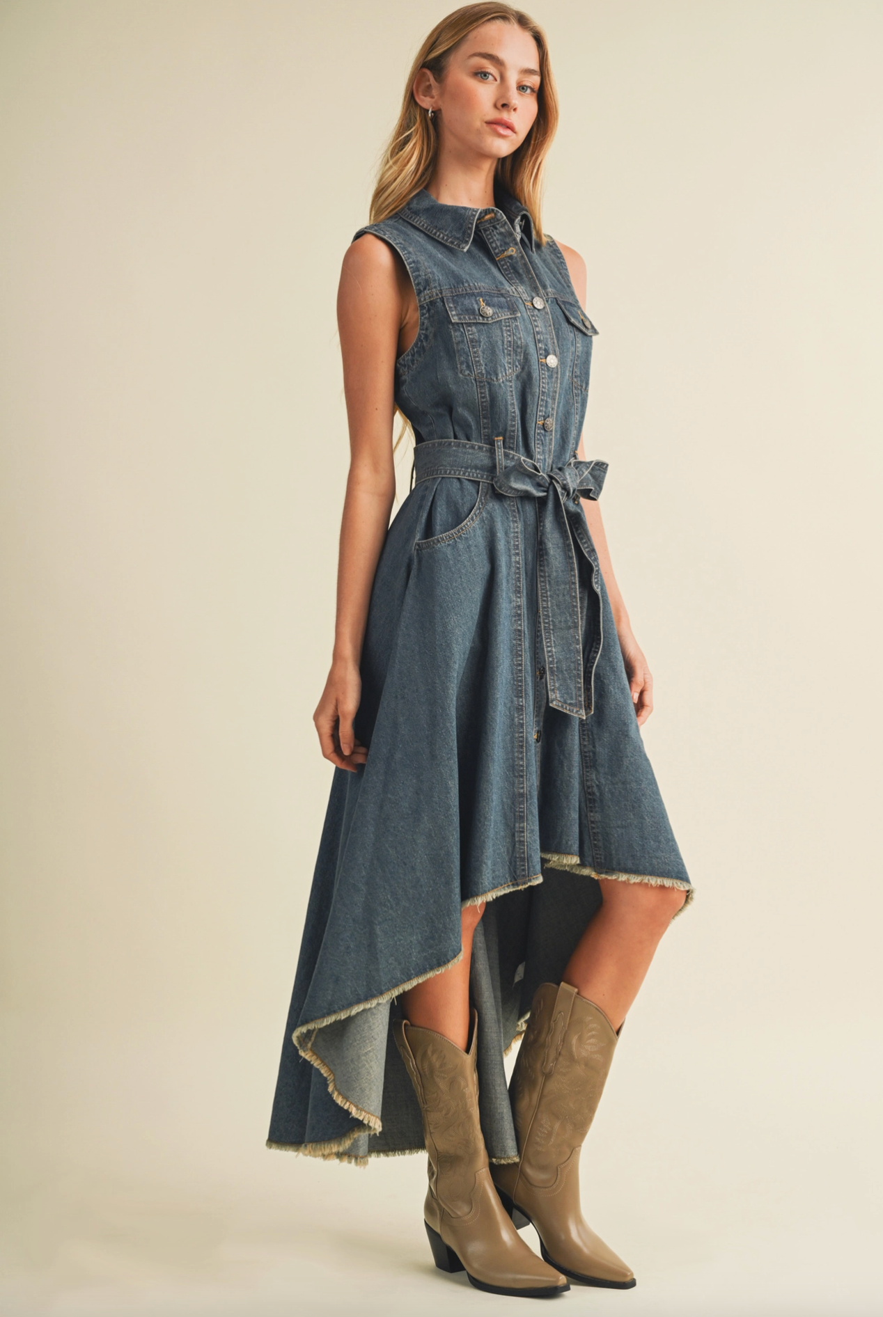High-Low Hem Denim Dress