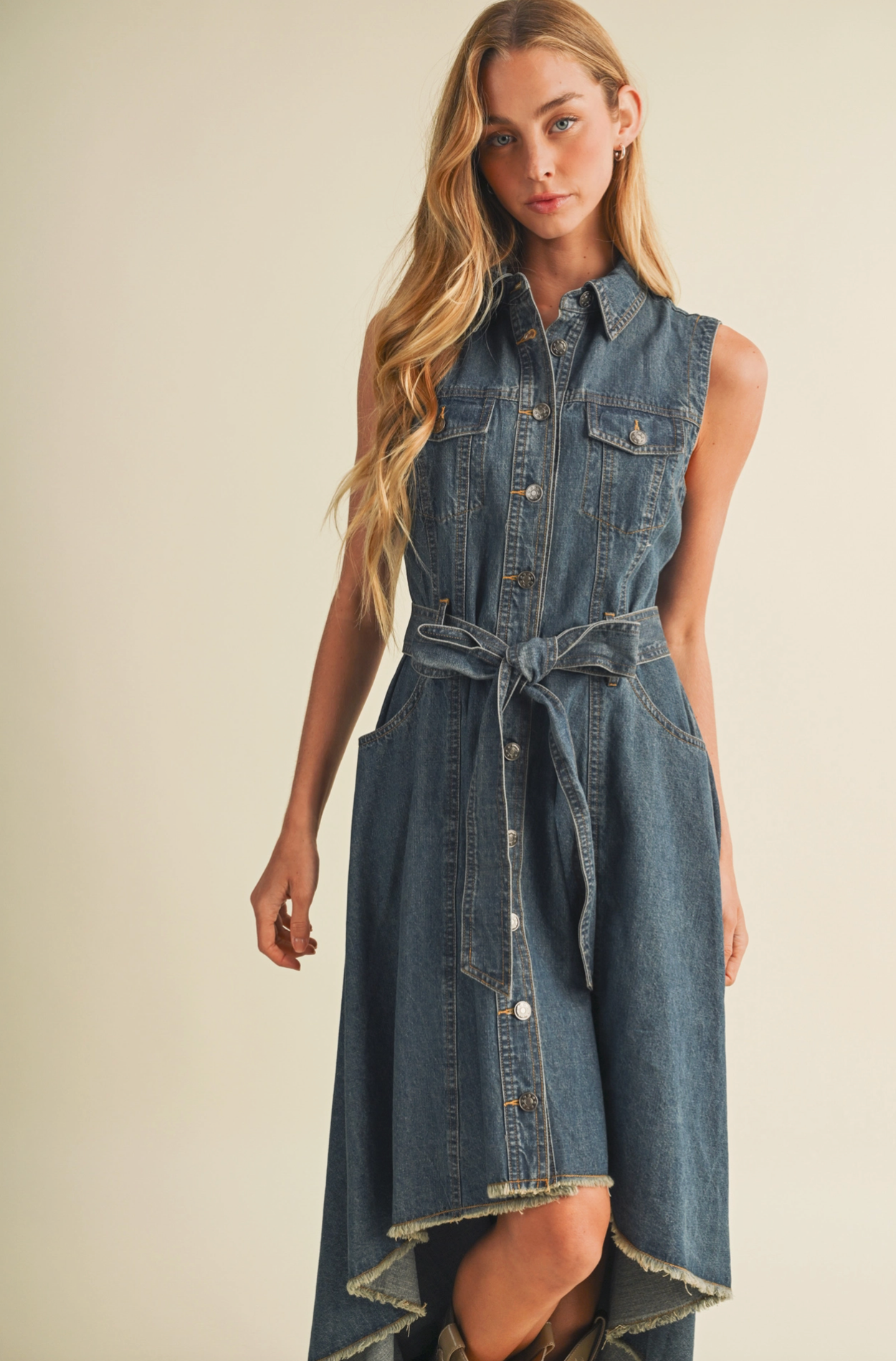 High-Low Hem Denim Dress