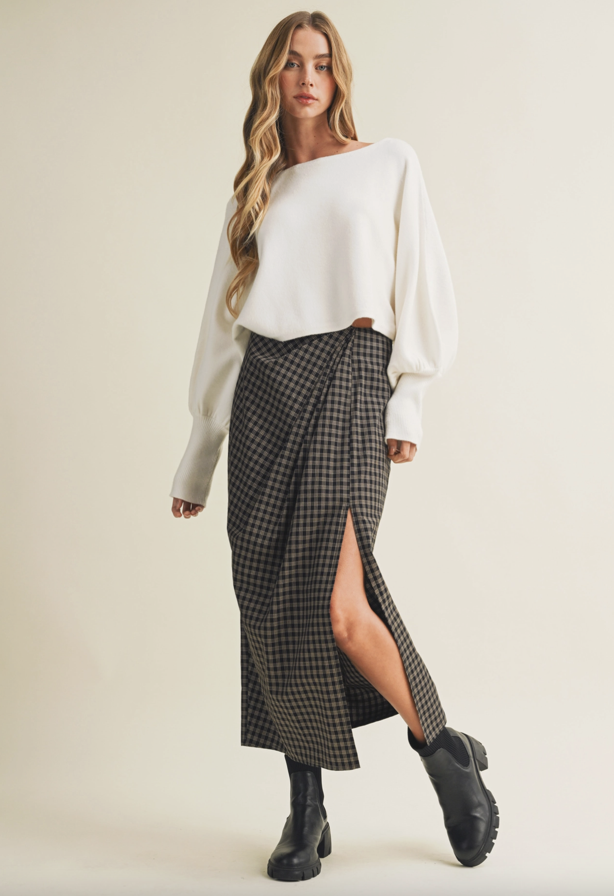 Asymmetric Drape Midi Skirt