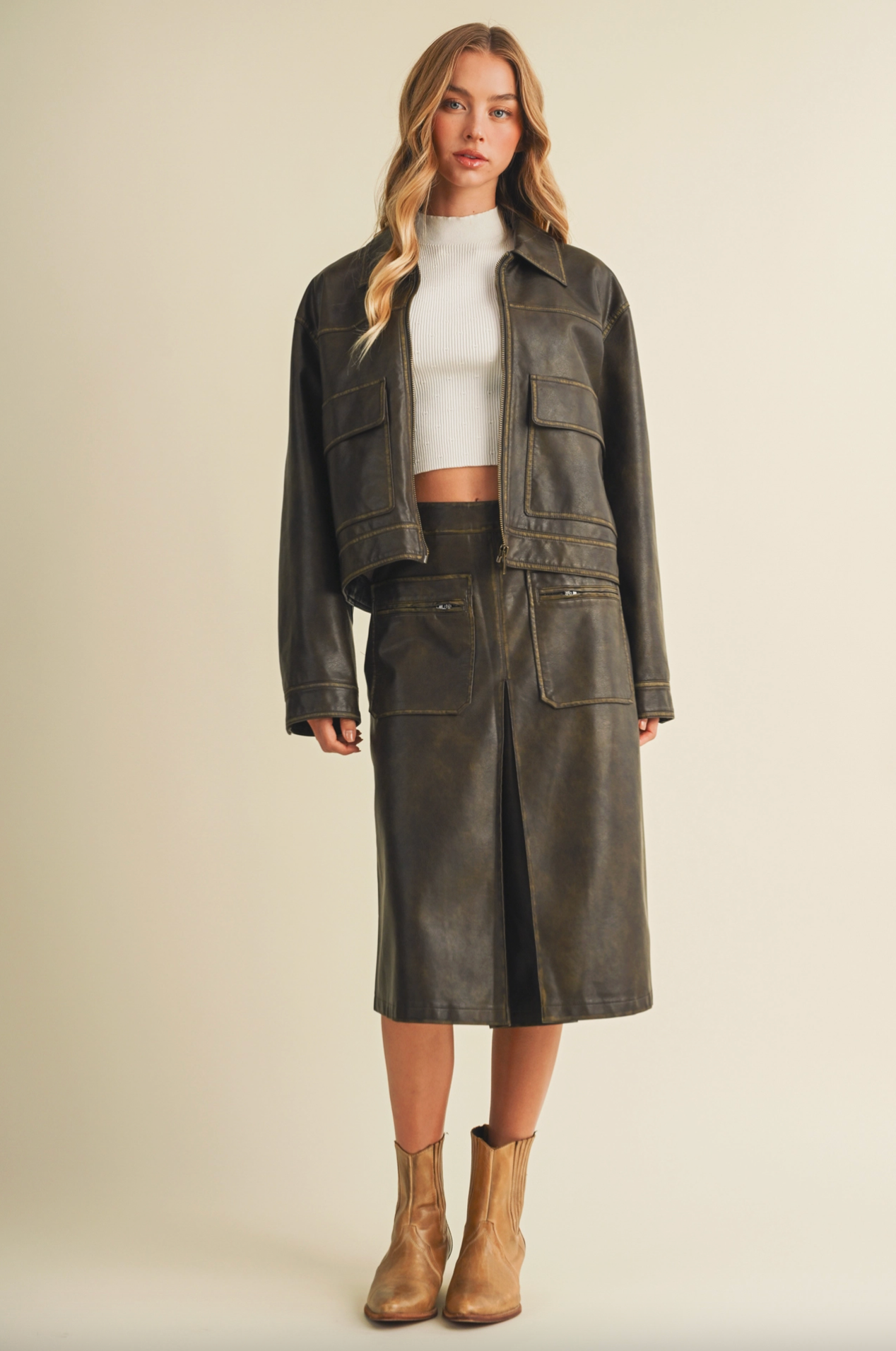 Coated Knit Boxy Utility Jacket