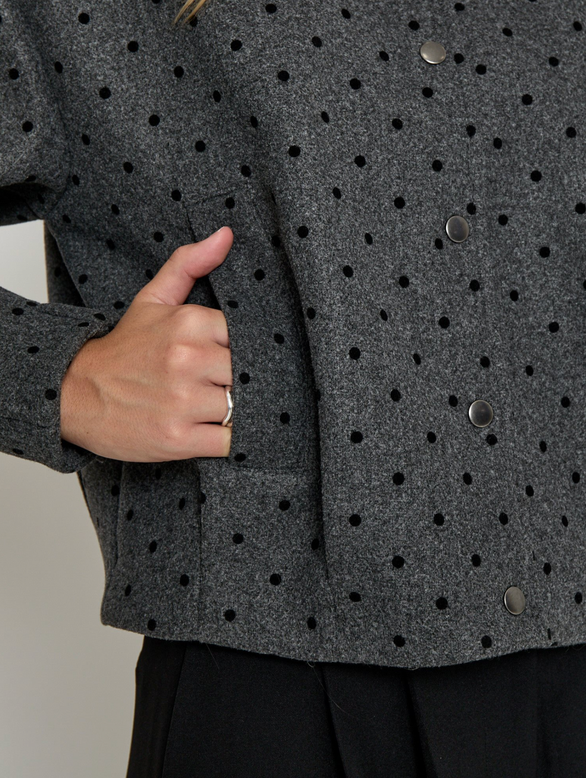 Nathalie Dot Bomber Jacket - Dark Grey