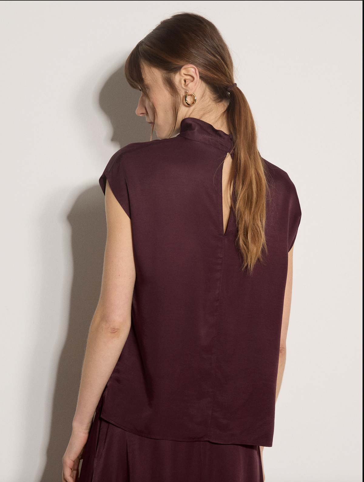 Satin Cap Sleeve Top - Plum