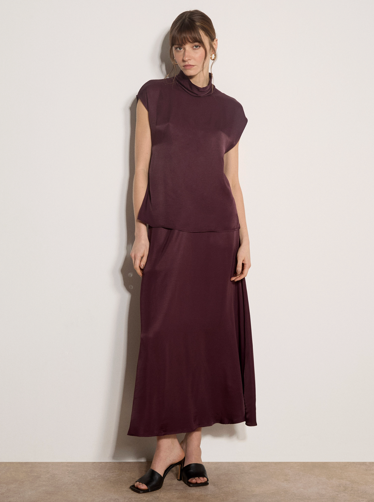 Satin Cap Sleeve Top - Plum
