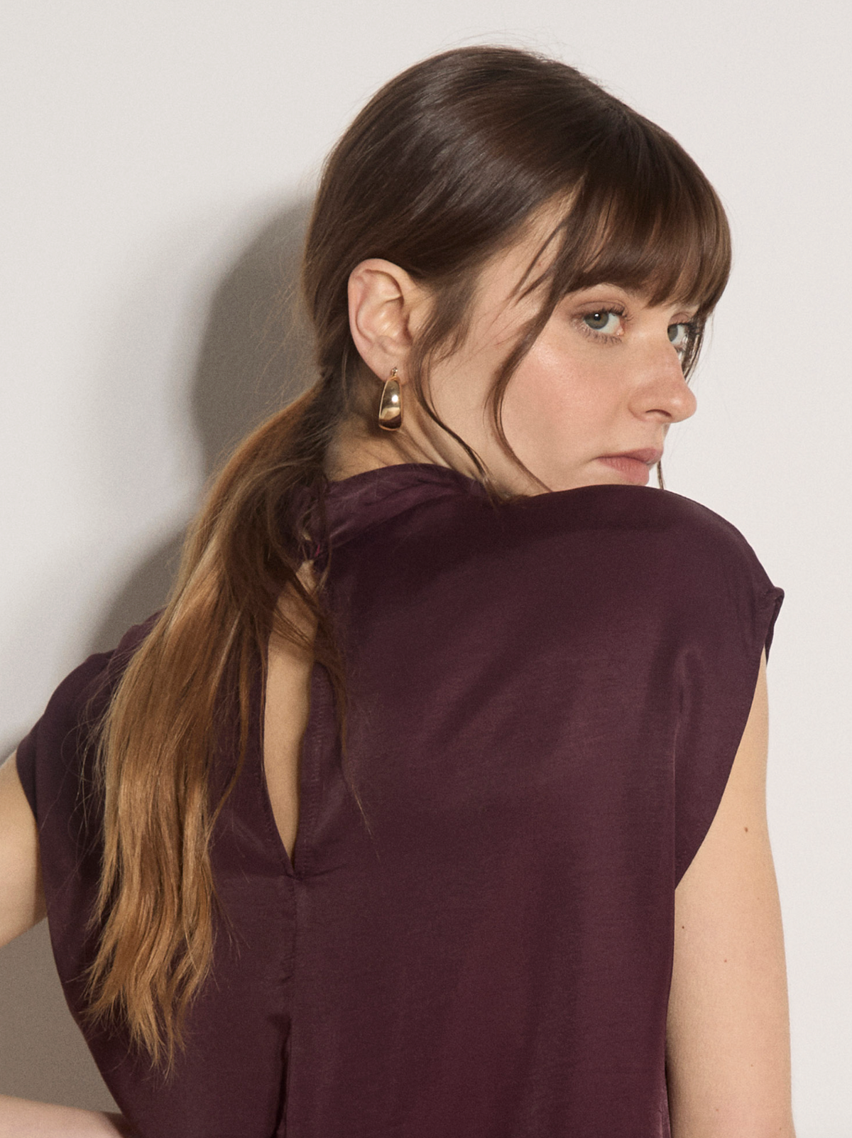Satin Cap Sleeve Top - Plum