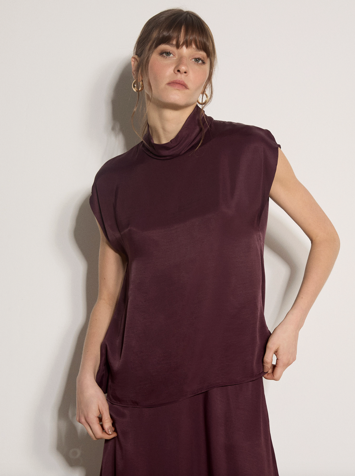 Satin Cap Sleeve Top - Plum