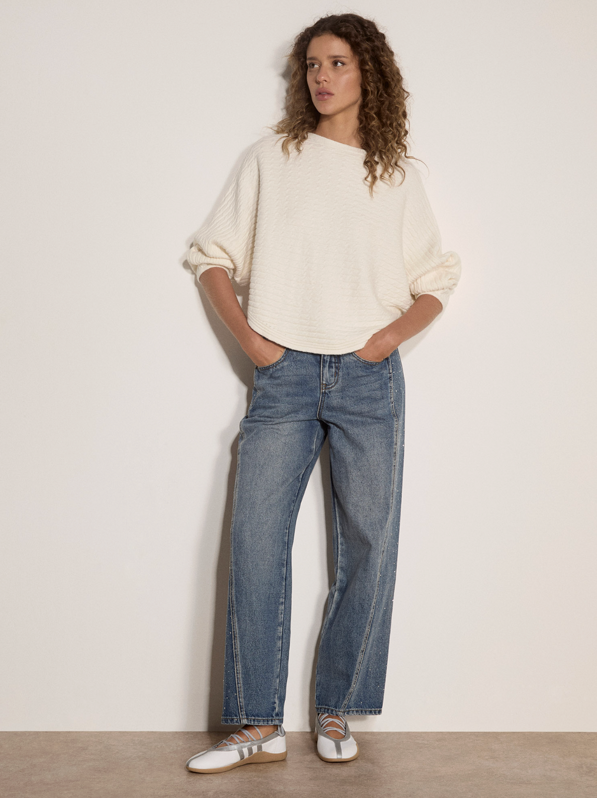 Cable Stripe Batwing Sweater