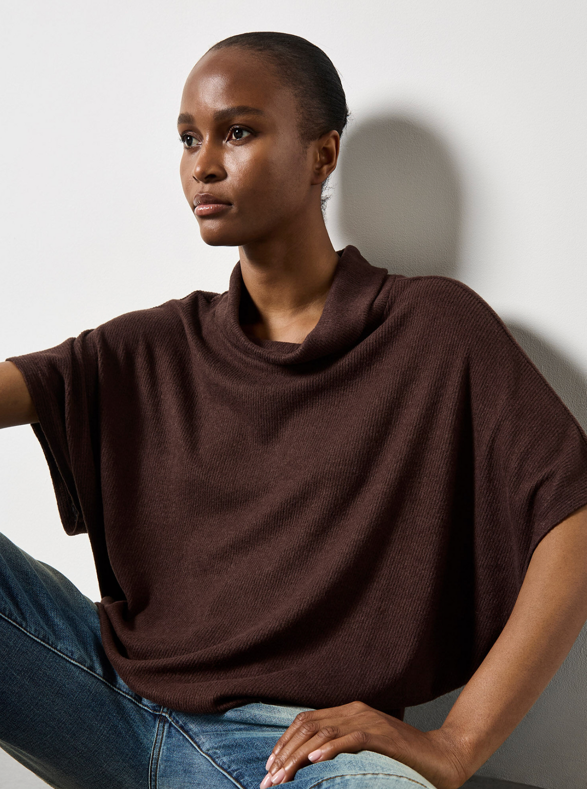 Apricot Roll Neck Soft Rib Top