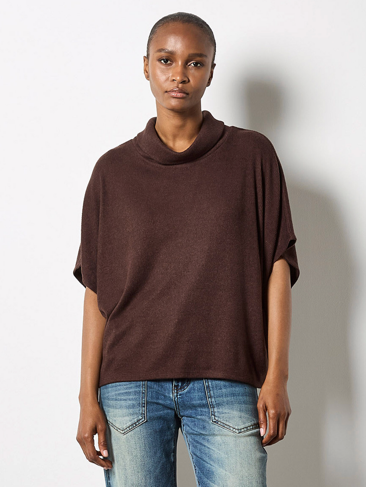 Apricot Roll Neck Soft Rib Top