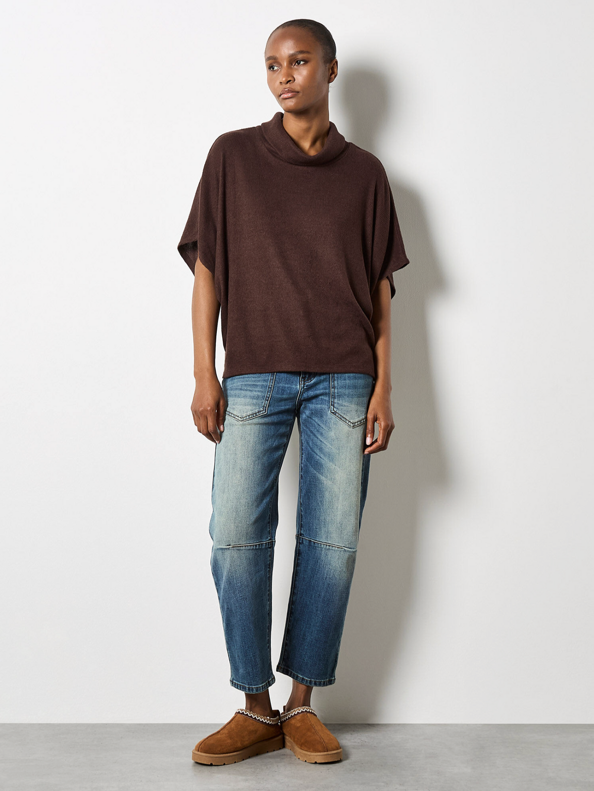 Apricot Roll Neck Soft Rib Top