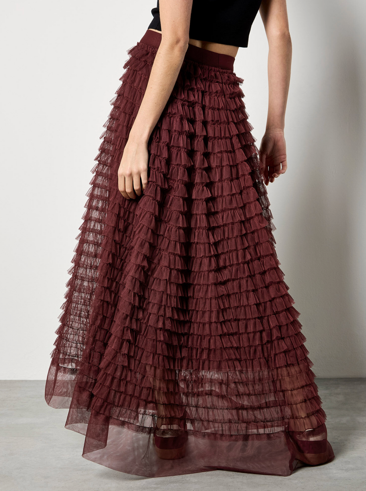 Ruffle Tiered Tulle Maxi Skirt