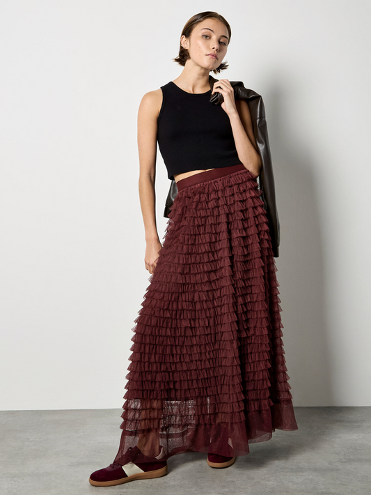Ruffle Tiered Tulle Maxi Skirt