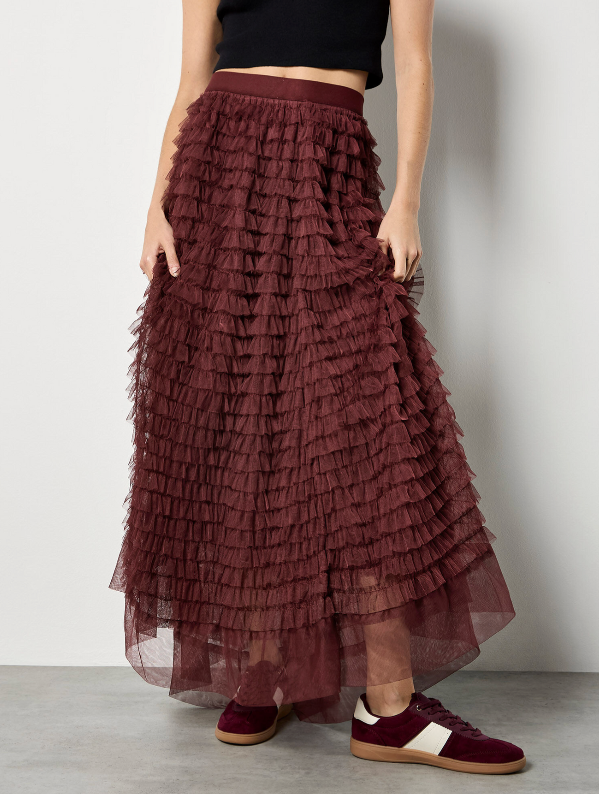 Ruffle Tiered Tulle Maxi Skirt