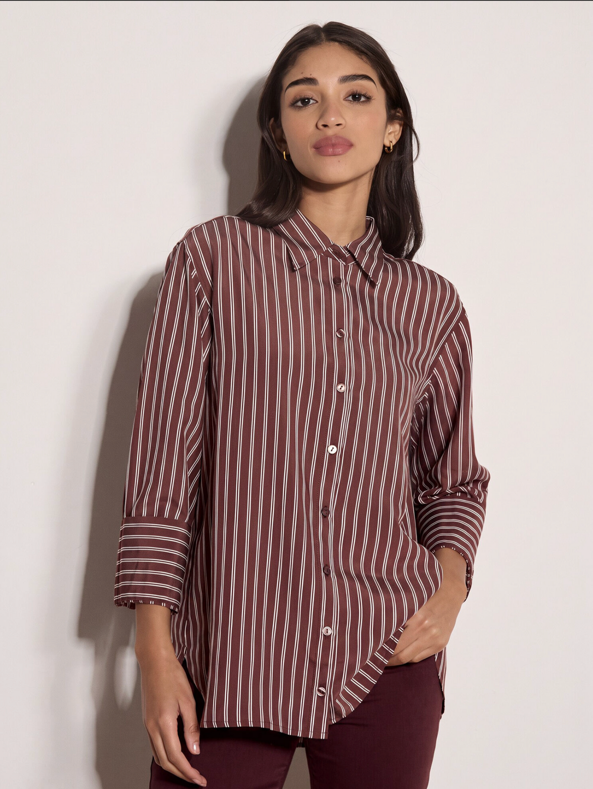 Apricot oversized Stripe Shirt (Burgundy)