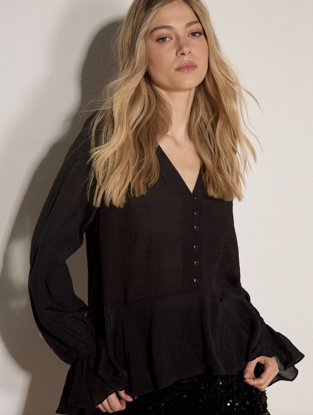Textured Peplum Hem Blouse