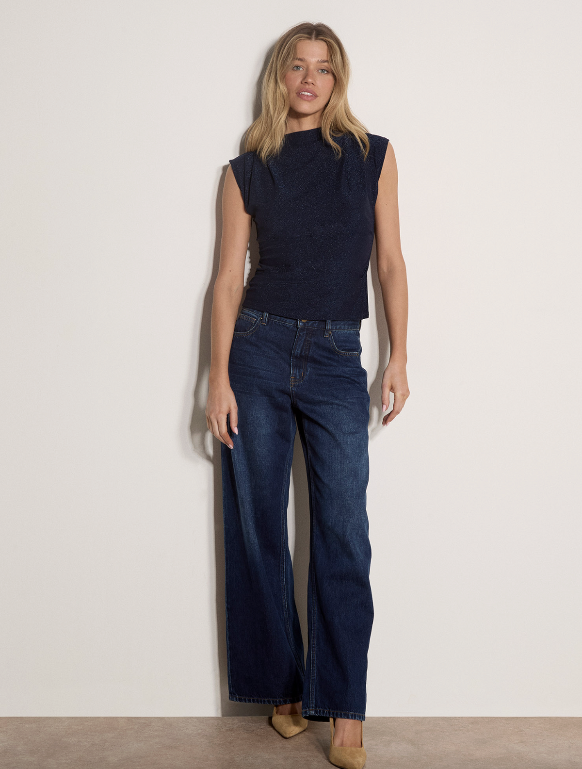 Sparkle Pleat Shoulder (Navy)