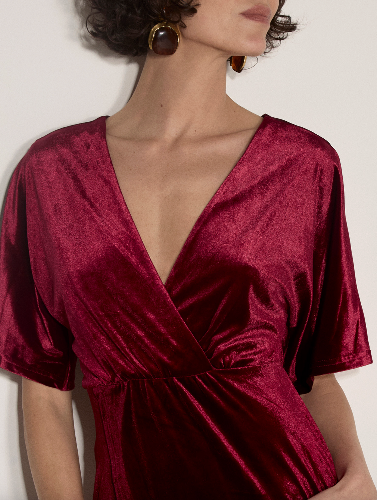 Batwing Sleeve Velvet Wrap Dress
