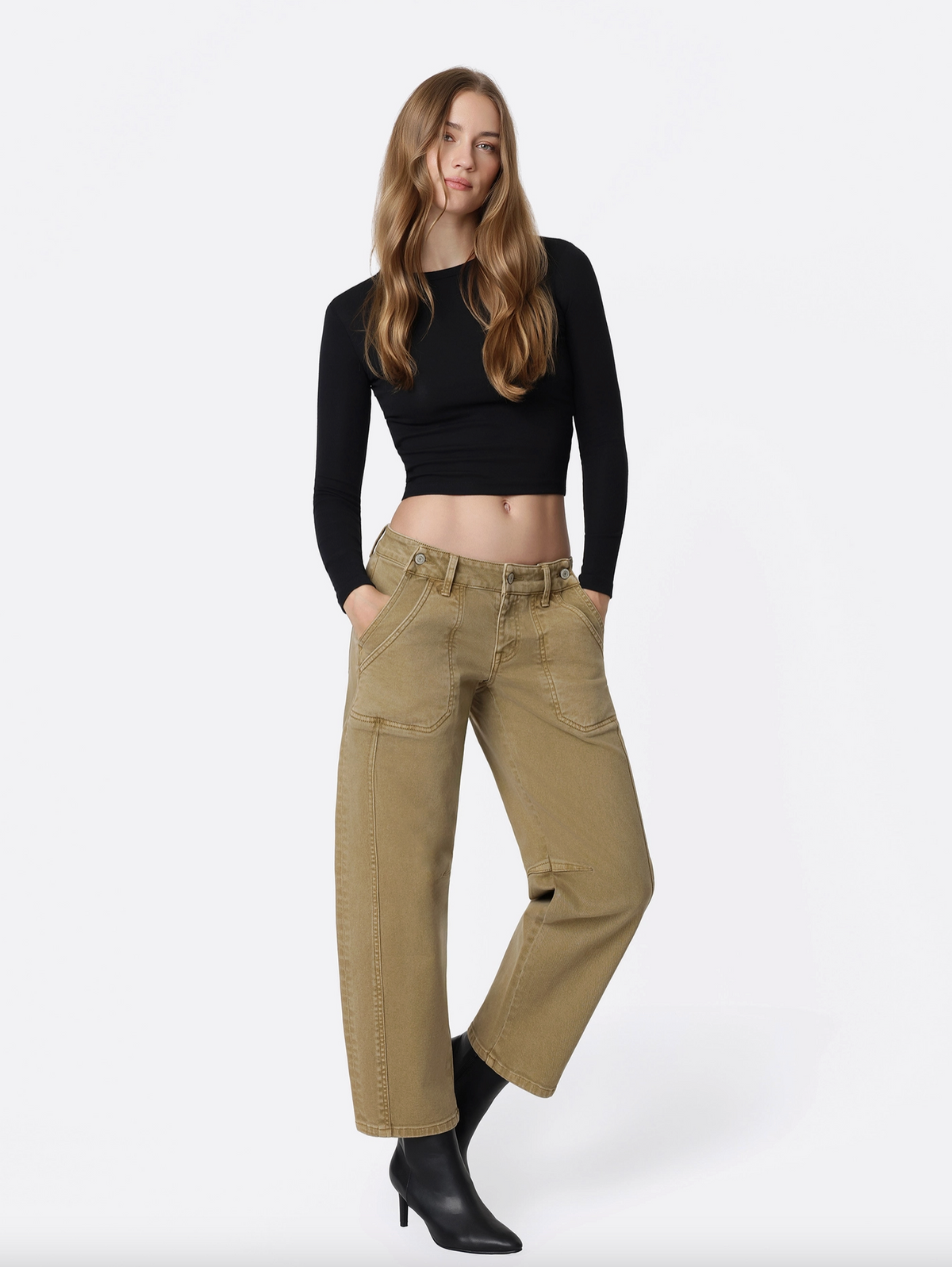 Low Rise Double Pockets Barrel Jeans