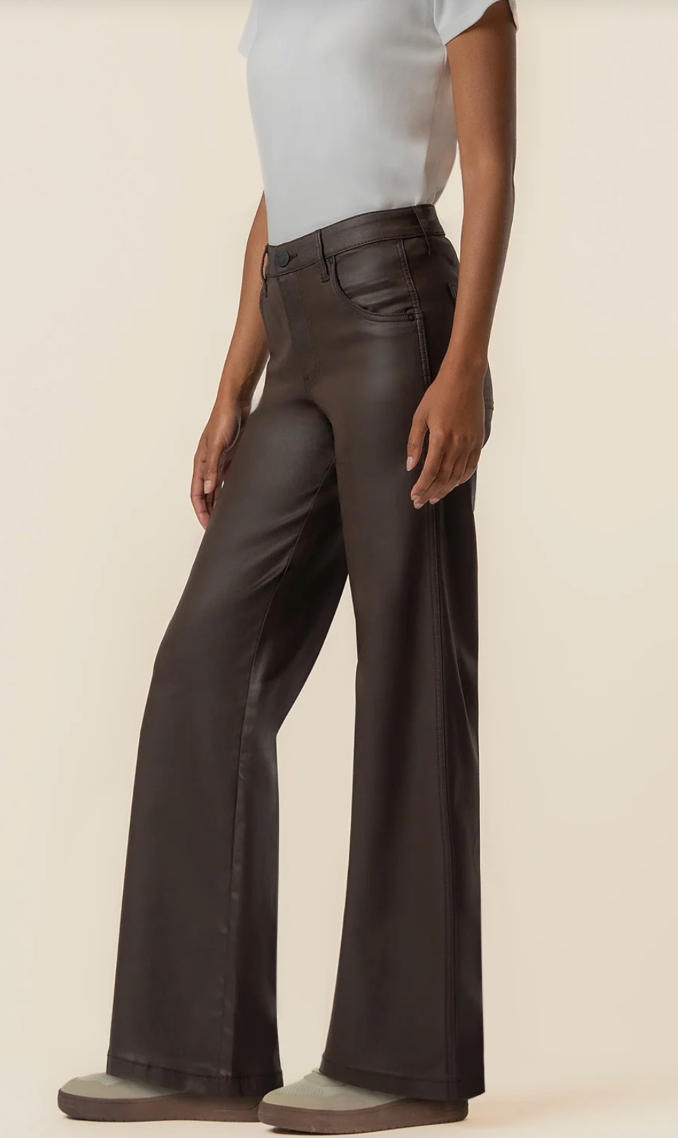 Jodi Coated High Rise Wide Straight (Chocolate)