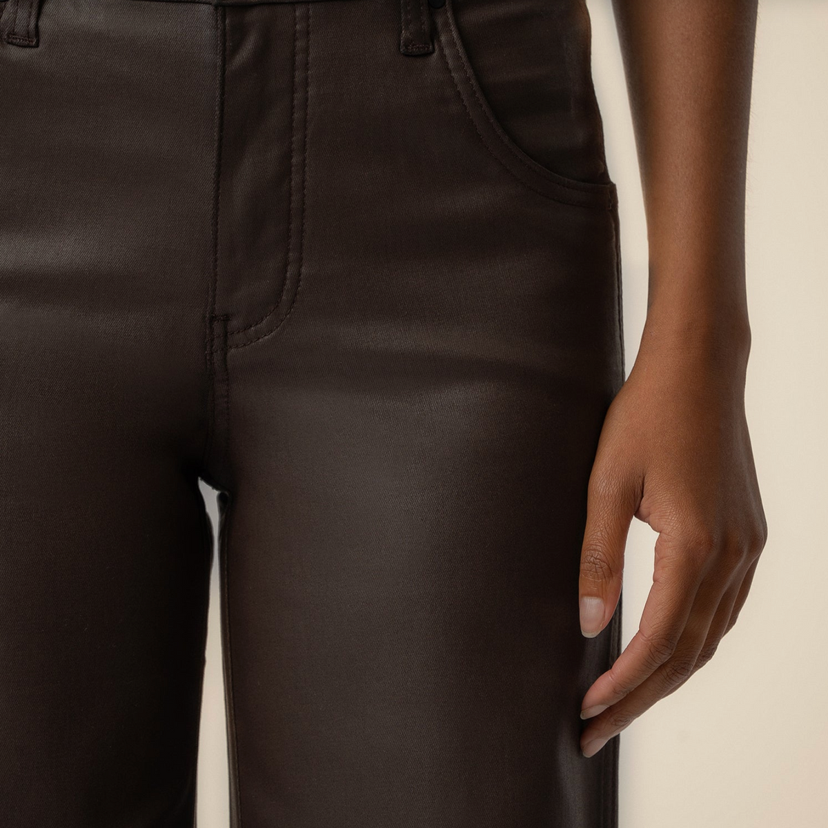 Jodi Coated High Rise Wide Straight (Chocolate)