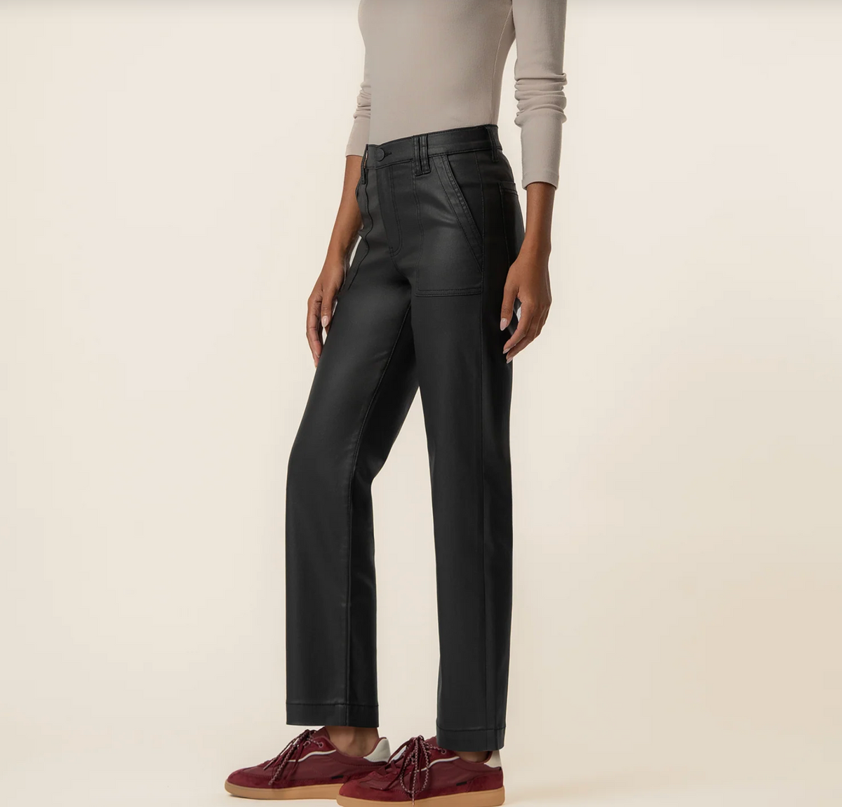 Avery Coated High Rise Straight Leg (Matte Black)