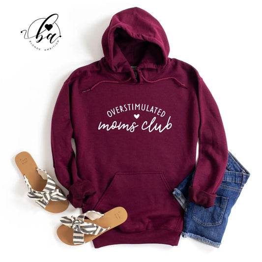 Overstimulated Moms Club Cozy Hoodie (Maroon)