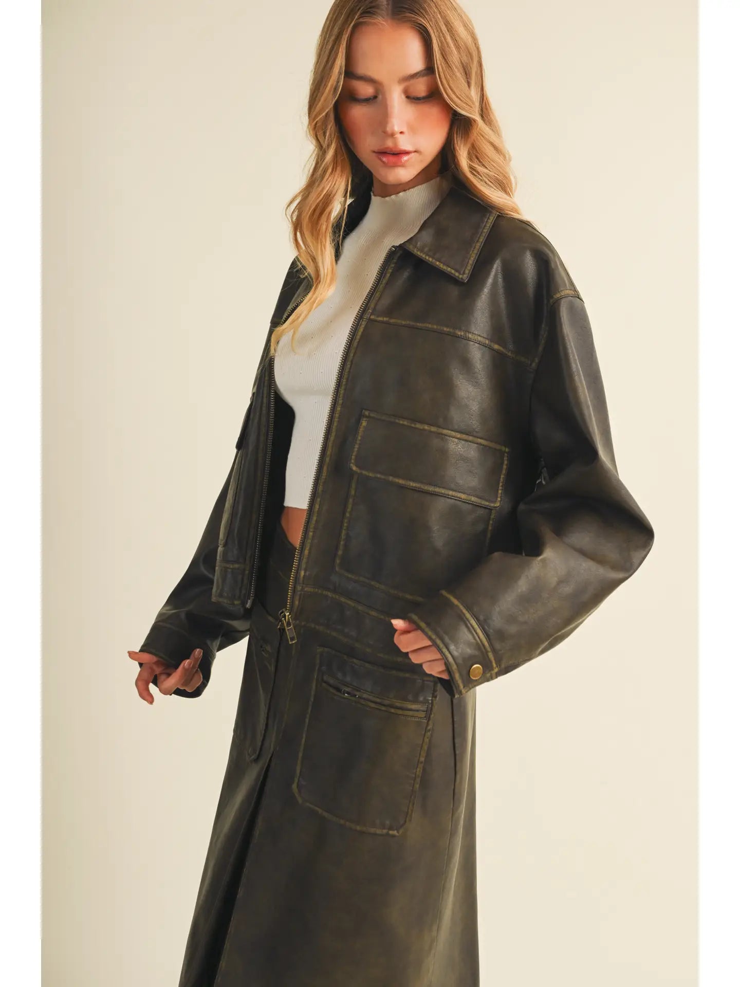 Coated Knit Boxy Utility Jacket