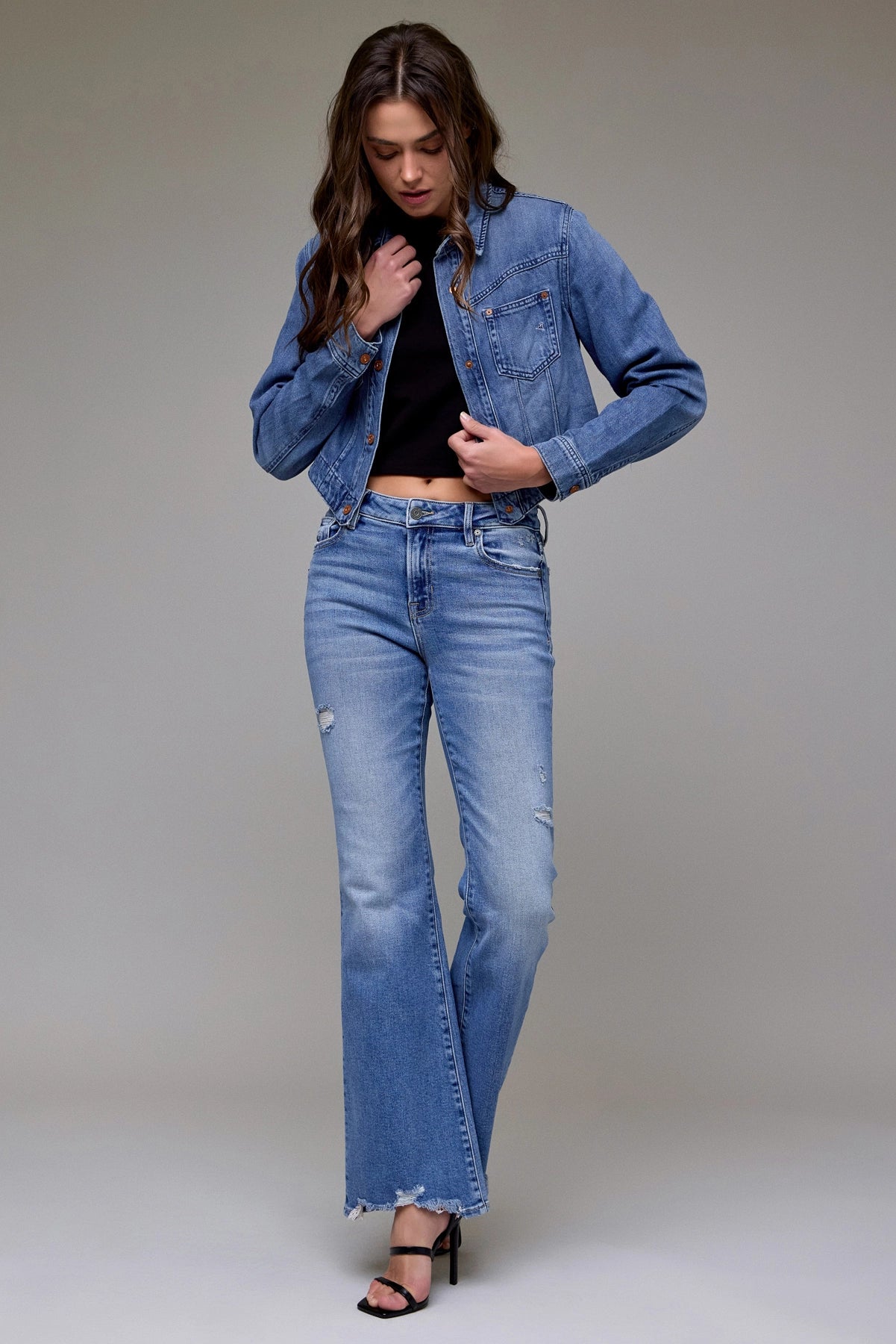 Super Soft Cropped Denim Jacket (Mid Wash)