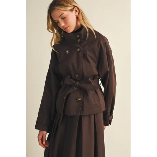 Cropped Belted Trench (Chocolate)
