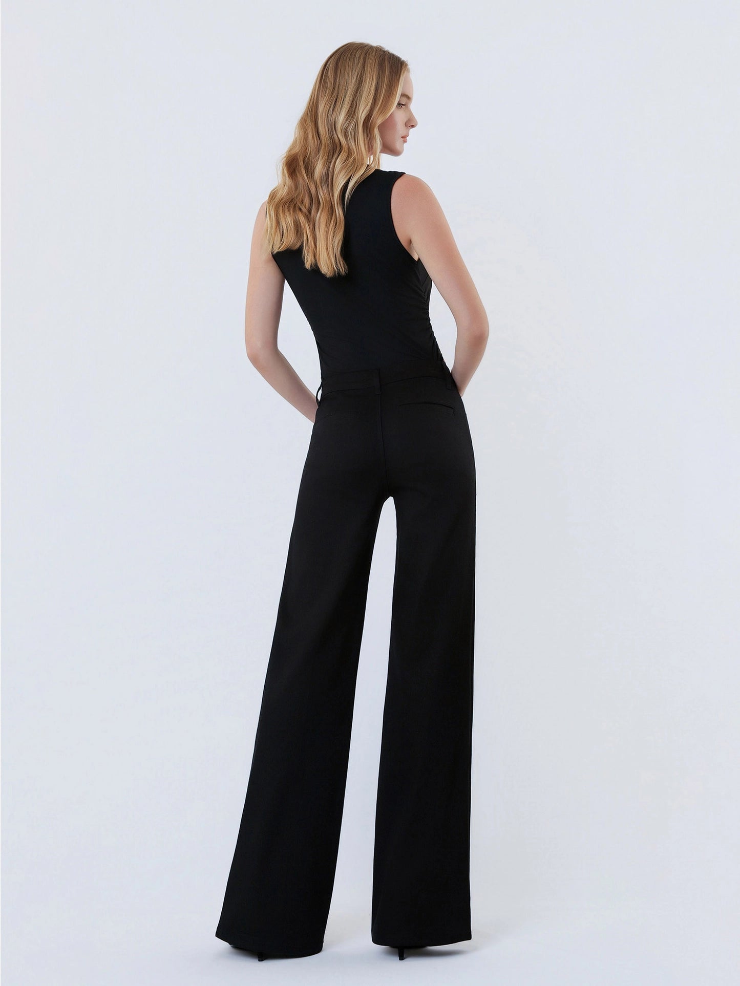 High Rise Trouser Pressed Black Wide Leg Jeans